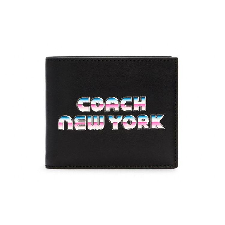 

Coach Billfold Wallet Double Layer Printed Logo New York Folded Leather Clutch Card Holder Wallet Medium Unisex Wallets Black C3412-QBBK Basic Set (Bag+Dust Bag)