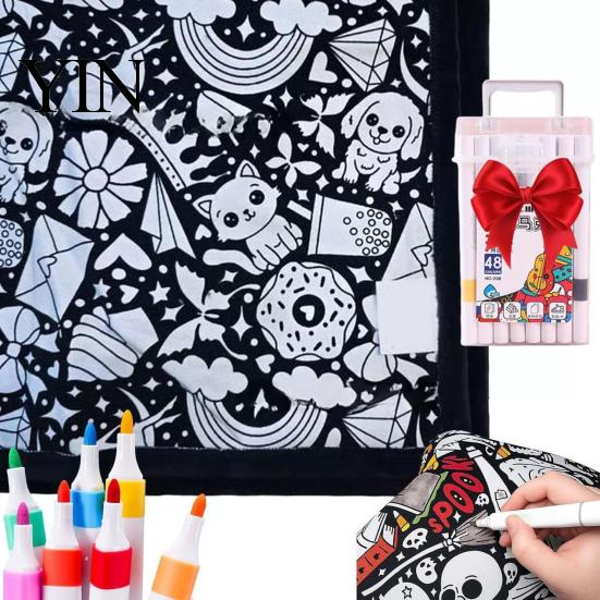 Diy Party Favors for Children DIY Coloring Blanket with 24 Markers, Color Your Own Blanket, 59" X Quiet Time Creative Projects 45" Soft Cozy