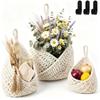 3PCS/SET Hand Woven Fruit Vegetables Basket Cotton Rope Wall Mounted Kitchen Storage Basket Breathable Mesh Pocket Fruit Net Bag