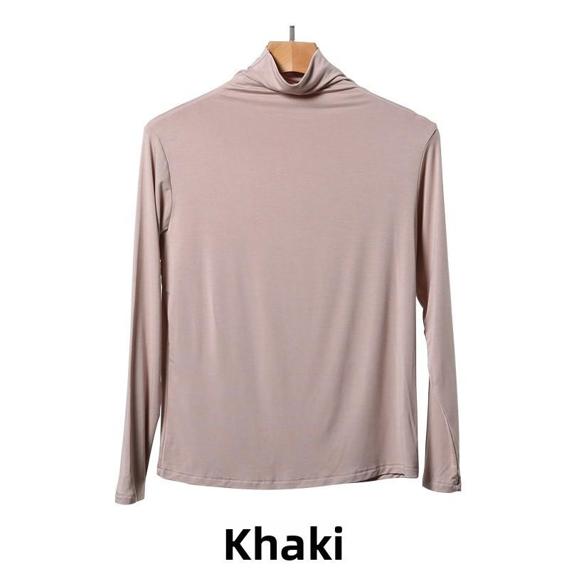 Solid Color Long Sleeve T Shirt For Women With High Neck And Spliced Design