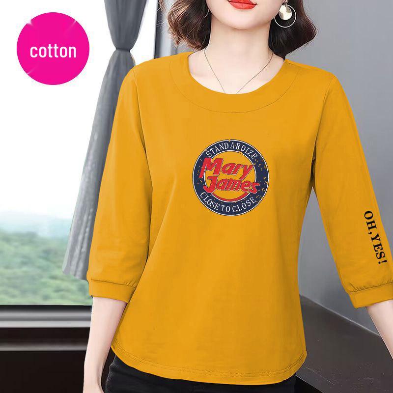 

Women s 2025 Korean Style Loose-Fit Cotton T-Shirt with Slimming Seven Sleeves M (85-100 lbs) жёлтый