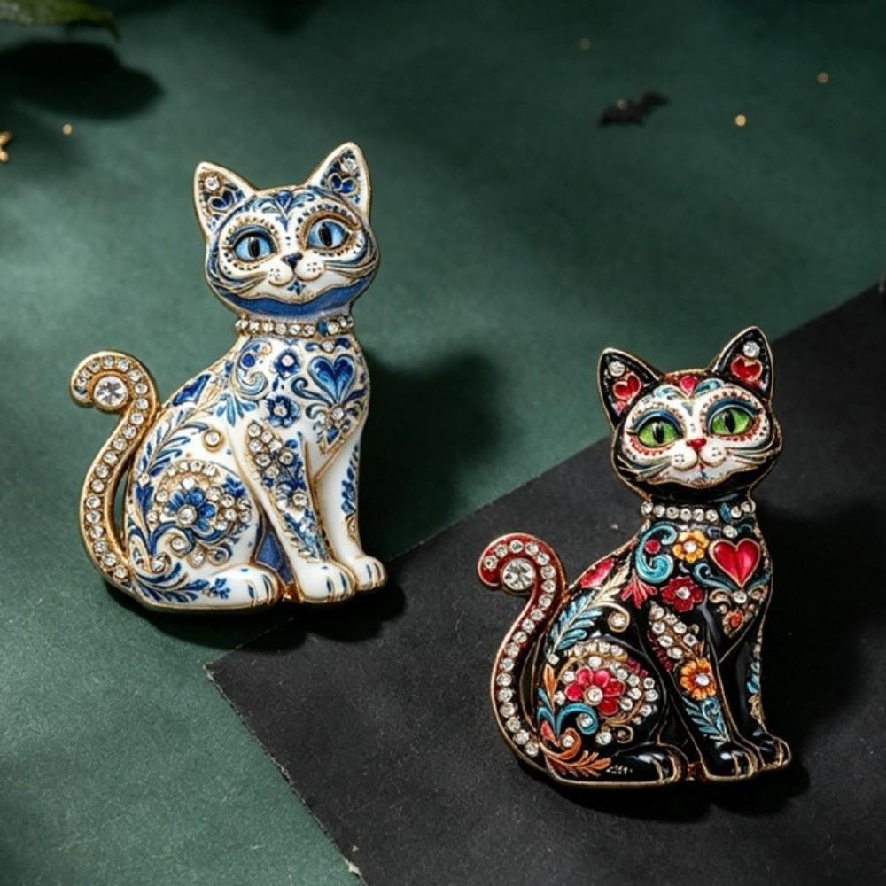 Metal Cat Brooch Rhinestone Accents Brooch Pins New Lapel Badge Daily Outfits