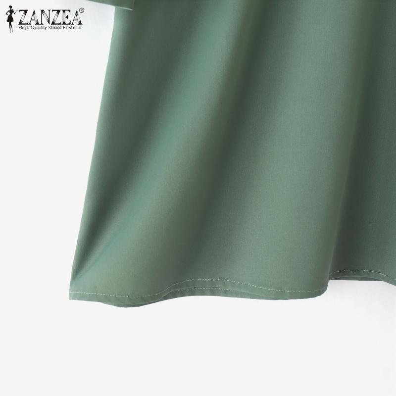 ZANZEA Women Casual Round Neck Loose Summer Short Sleeve Blouse