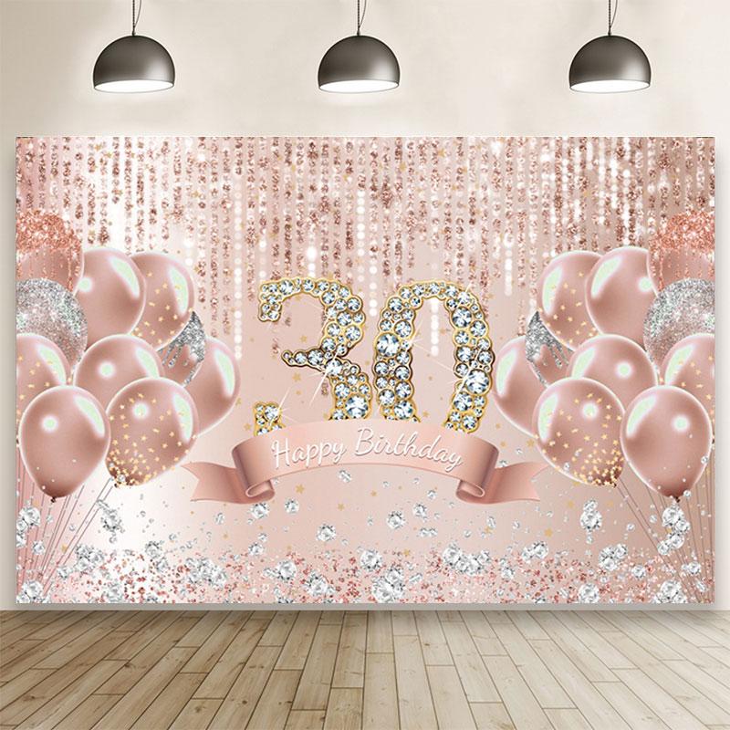 Rose Gold Spotted Balloon Happy Birthday Backdrop Banner Background Girls Decoration 5x3ft