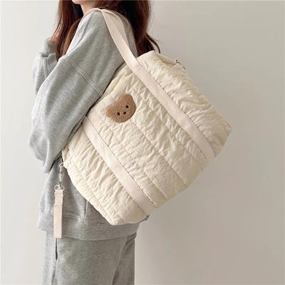 Gesteppter Babywindeltaschen-Organizer Mutterschaftstasche für Kinderwagen Mama Single Frauen Umhängetasche Niedlicher Bär Reise Große Ausflugstasche