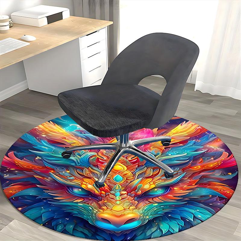 1pc Fantasy Dragon Phoenix Round Carpet Anime Design Office Chair Mat, Non Slip Rug for Home Decor, Gift, Office, Living Room, Bedroom