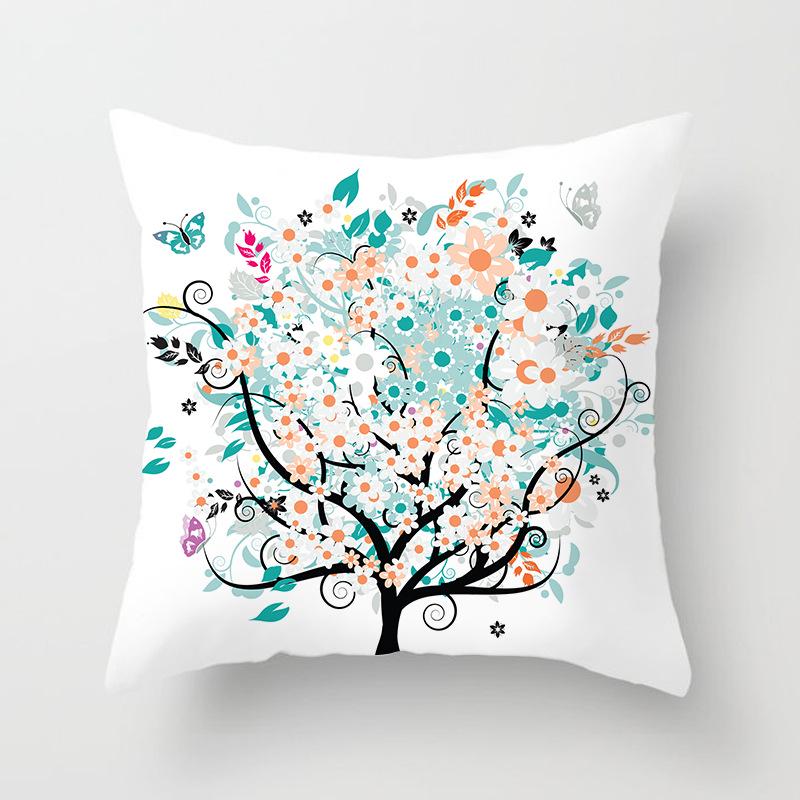 Painted Tree Digital Printed Peach Skin Square Pillow Cushion Cover Home Furnishings