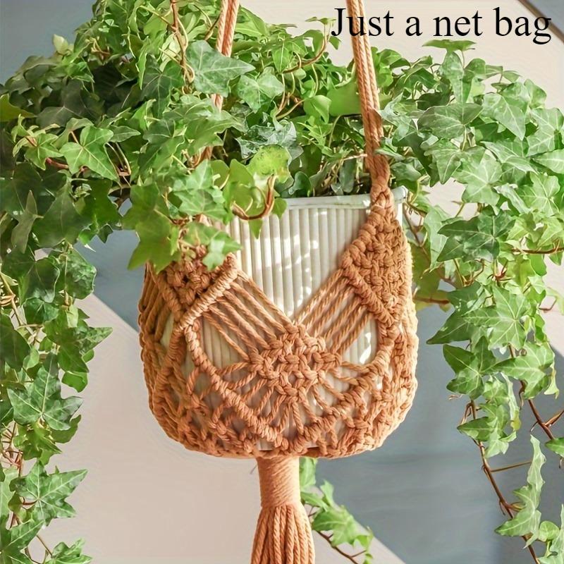 1pc Boho Macrame Plant Hanger for Indoor Outdoor Hanging Succulents Cotton Rope Woven Hanging Basket with Net Pouch