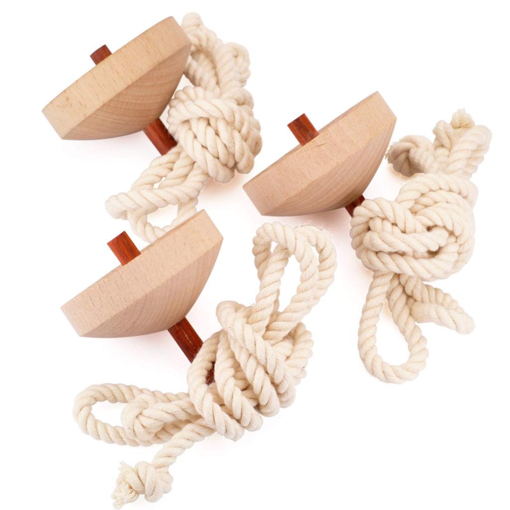 plain wooden tops oak set of that can be painted or Includes Long-spinning, 5.8cm diameter, (red handles, 3) crafted. string.