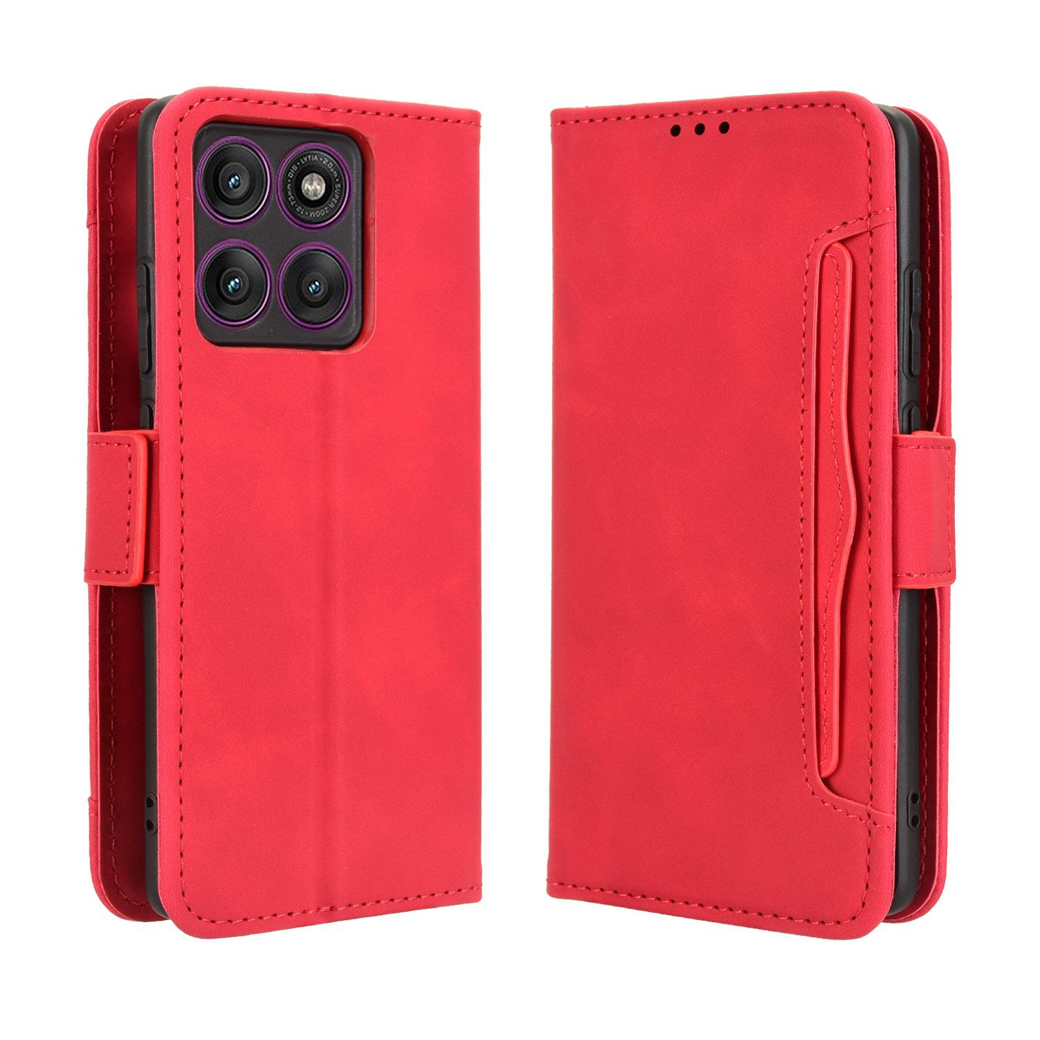 

For Motorola Edge 60 Pro 5G Leather Case Phone Wallet Cover with Multiple Card Slots Red