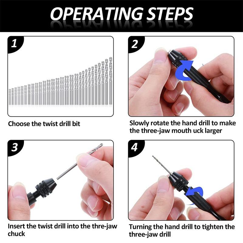 1SET black mini aluminum alloy hand drill 11pcs hand twist drill set manual drill bit