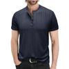 Mens Summer Short Sleeve Knitted Henley Shirt Striped Casual Tee