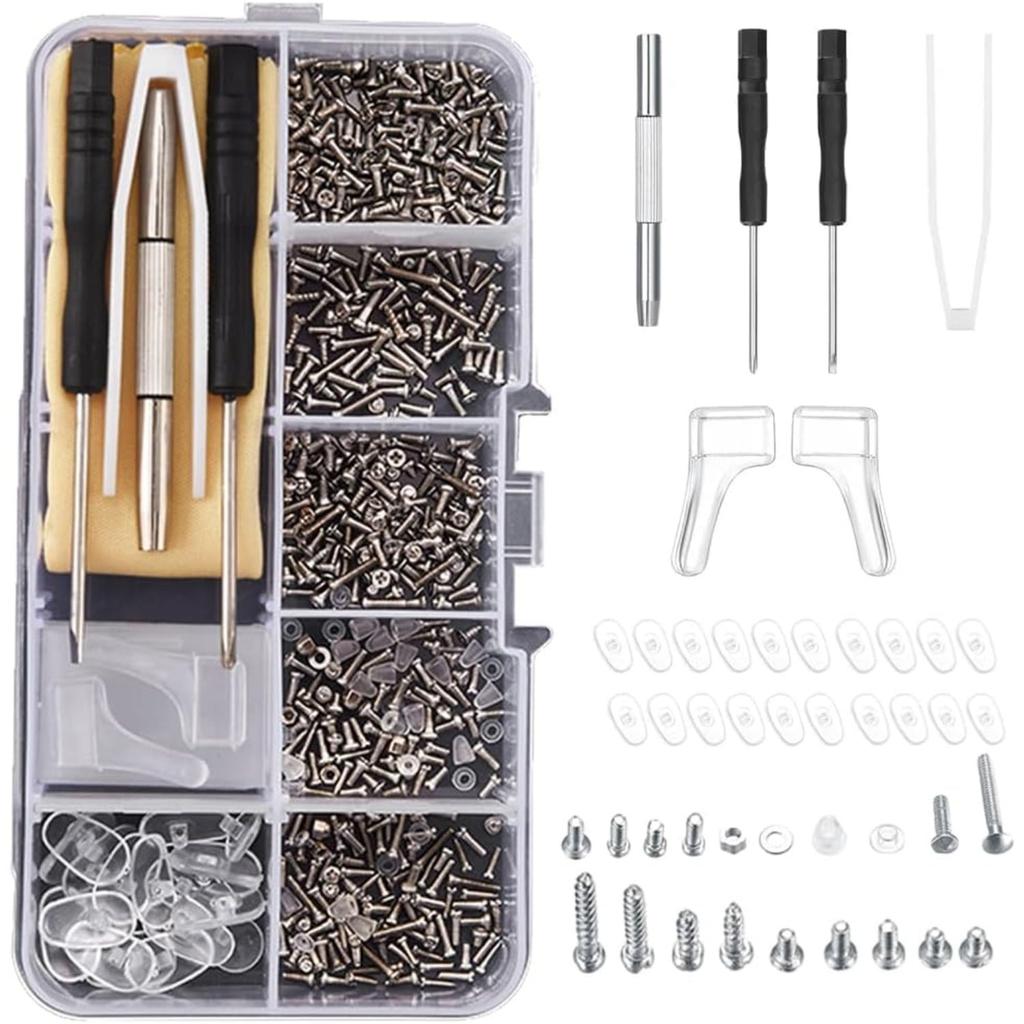 Eyeglass Repair Kits,Eye Glass Repair Tools Kit with 1000 PCS of Glasses Screws,Silicone Nose Pads,Screwdriver Set and Screw Cap,Suitable Repair