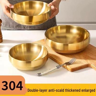 Korean Style 304 Stainless Steel Double-Layer Wavy Bowl for Bibimbap, Ramen, Luosifen, and Cold Noodles - Anti-Scald Design