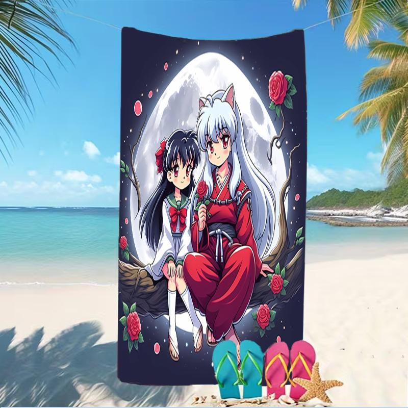 Beach Towel with Inuyasha & Kagome Pattern - soft,absorbent,machine washable Lightweight&Modern,swimming,Travel Essentials