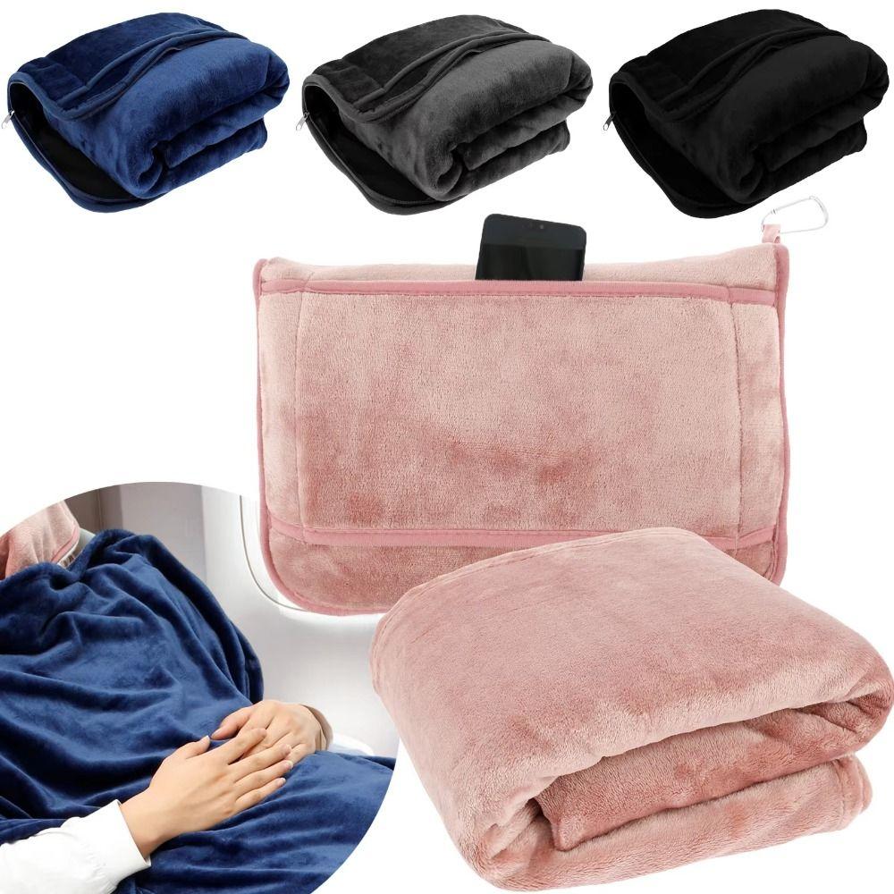 Warm Travel Pillow and Blanket Set Foldable Soft Throw Pillow Multifunctional Nap Quilt  Camping