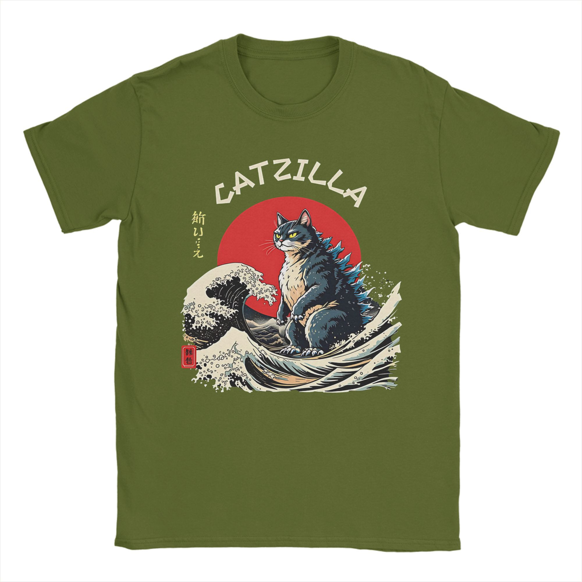 

Funny Catzilla Cat Japanese Art T-Shirt for Men Casual Pure Cotton Tee Shirt O Neck Short Sleeve T Shirts Classic Clothes 4XL