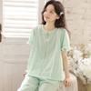 Summer Pajamas Women's Pure Cotton Cotton Yarn Women's Round Neck French Sweet Short-sleeved Loose Wearable Loungewear Set 11