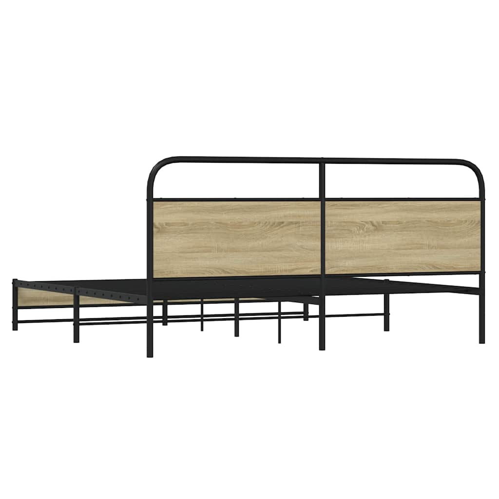 Metal Bed Frame without Mattress Sonoma Oak Finish 193 x 203 cm