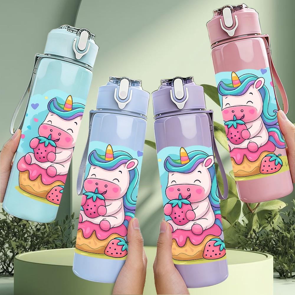 1PC Donut Unicorn Cartoon Art 750ml Color Plastic Sports Water Bottle Leakproof Flip Straw Lid Suitable for Sports Office Home Use