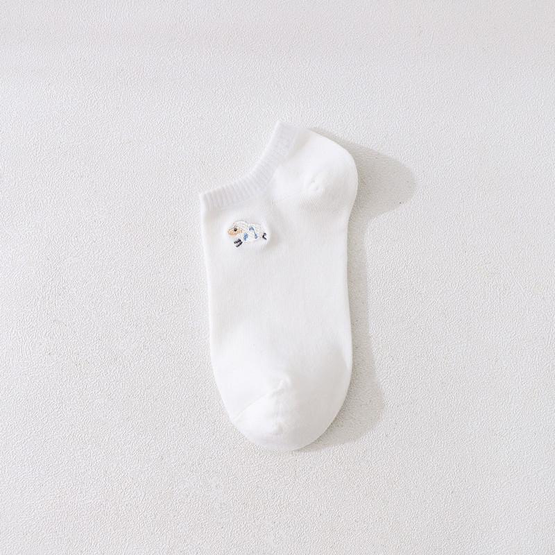 5 Pairs Women Socks Harajuku Embroidered Short Sock Female Cartoon Sock Sheep Striped Solid Casual Cotton Breathable Ankle Socks