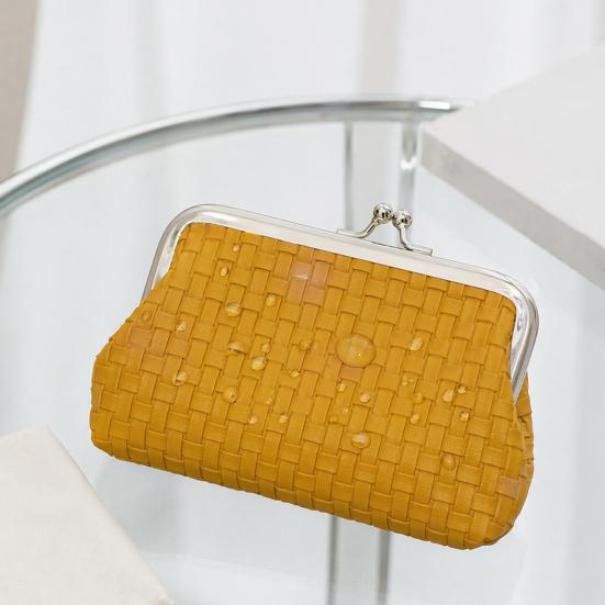 Chinese Stijl Portemonneetje, met Kussensluiting Ontwerp, PU Bubbel Weefpatroon Compact Portemonneetje voor Munten Kaarten Bankbiljetten