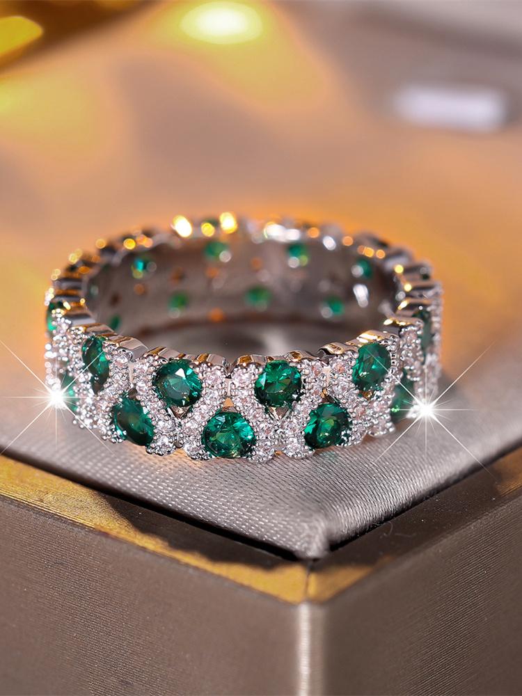 Green Crystal Round Stone Engagement Ring Rose Red Zircon Wedding Bands Rings For Women Trendy CopperColor Bridal Party Jewelry