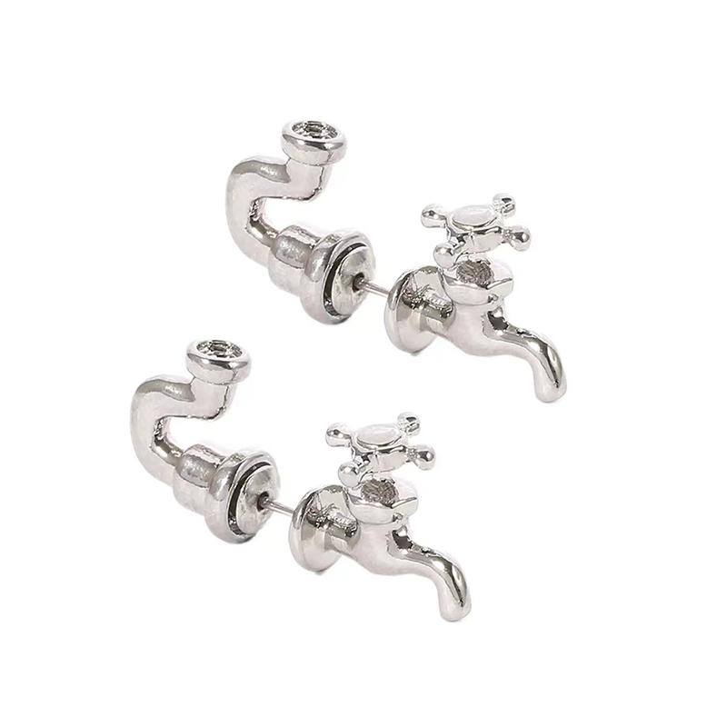 Orecchini a Bottone Forma Rubinetto Acqua Punk Industriale Per Uomo Donna Piercing Gotico Orecchino Personalità Halloween Gioielli alla Moda