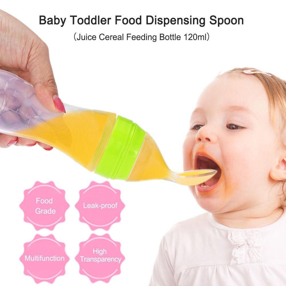 Usa Baby Silicone Squeeze Feeding Bottle With Spoon Food Rice