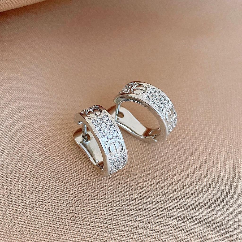 18k Real Gold Electroplated Simple Zircon Geometric Earrings Ear Buckles Personalized Versatile Earrings Women