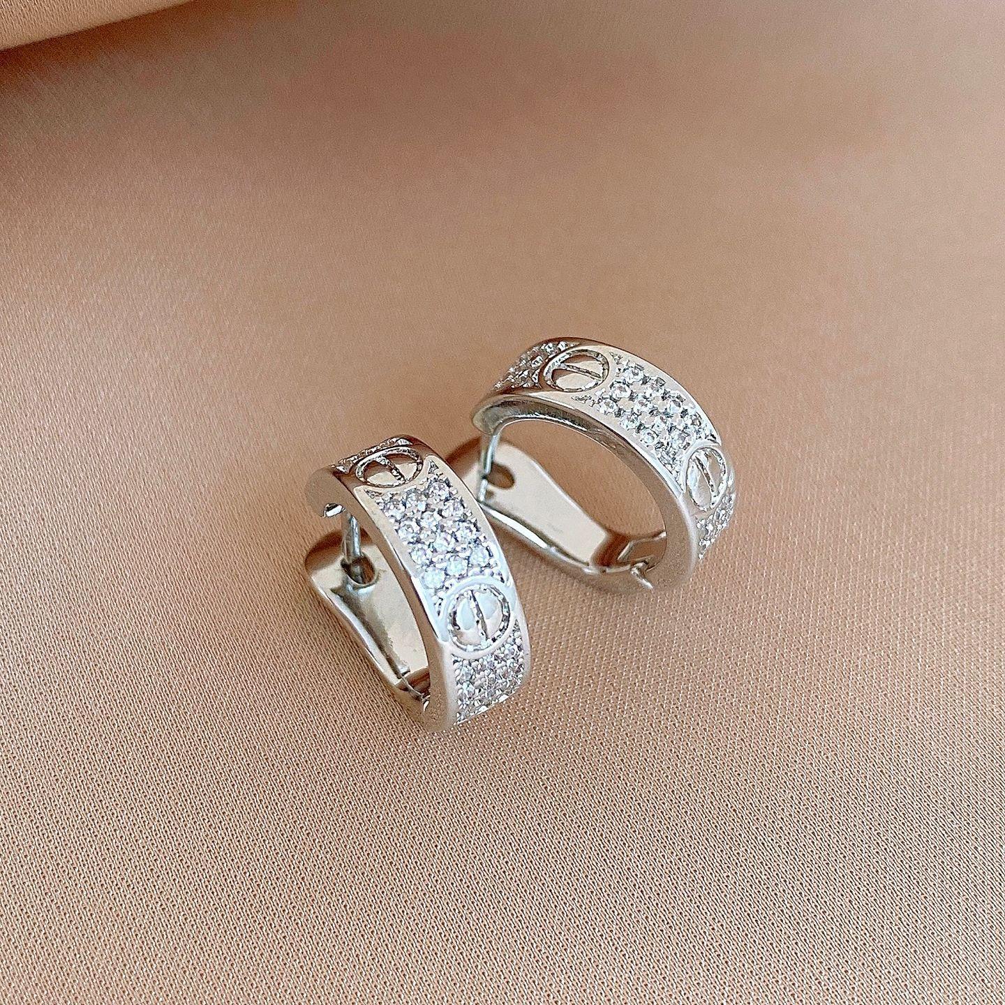 18k real gold electroplated simple zircon geometric earrings ear buckles personalized versatile earrings women