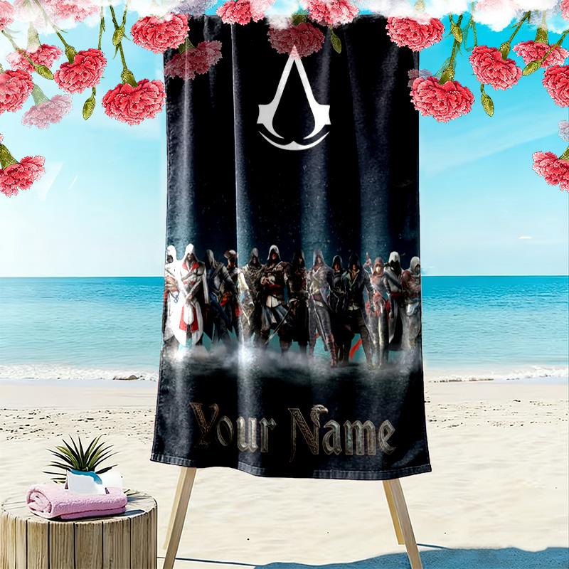 Name Custom Assassin Creed Print Beach Towel, Large Soft Quick Dry Towel for Beach Camping Swimming