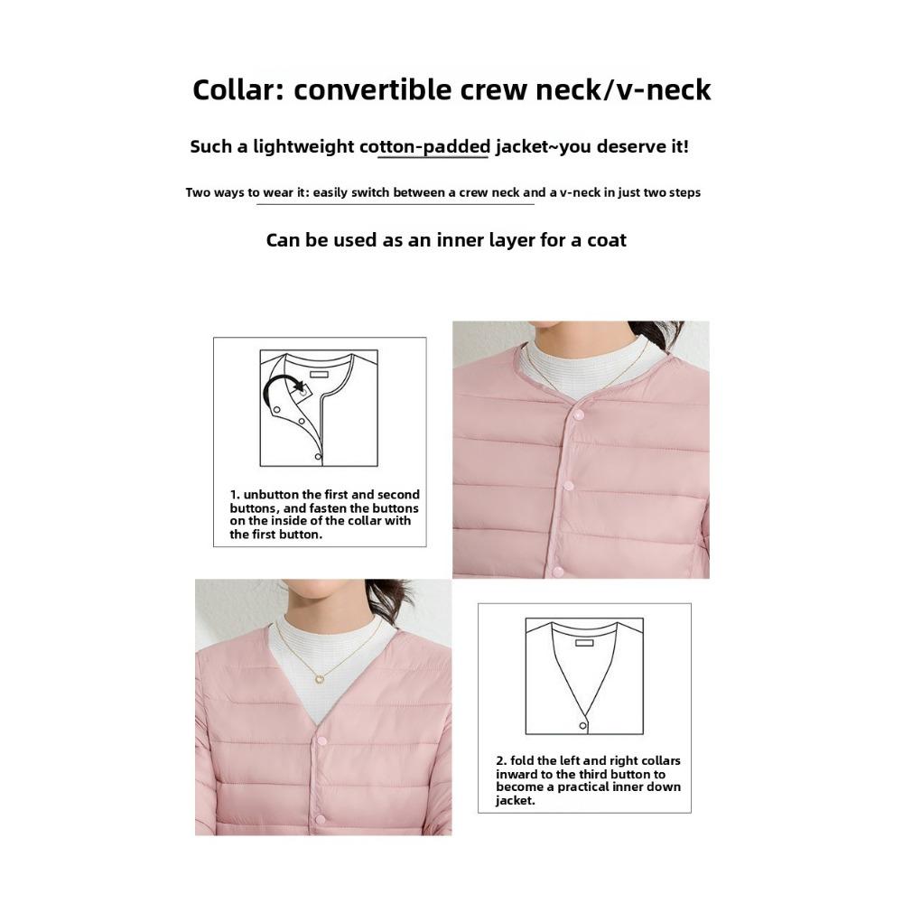 Women's Lightweight Down Cotton Coat Solid Color Minimalist Short Autumn Winter Thin Casual Portable Liner Jacket