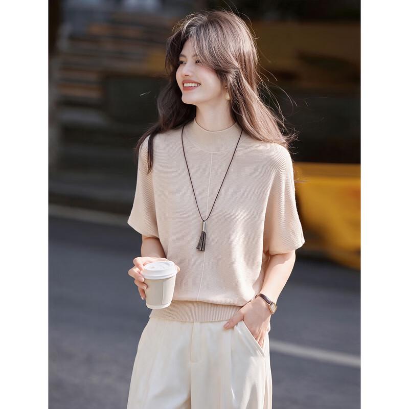 Xinfeiyu Women's Mock Neck Short Sleeve Knit Top