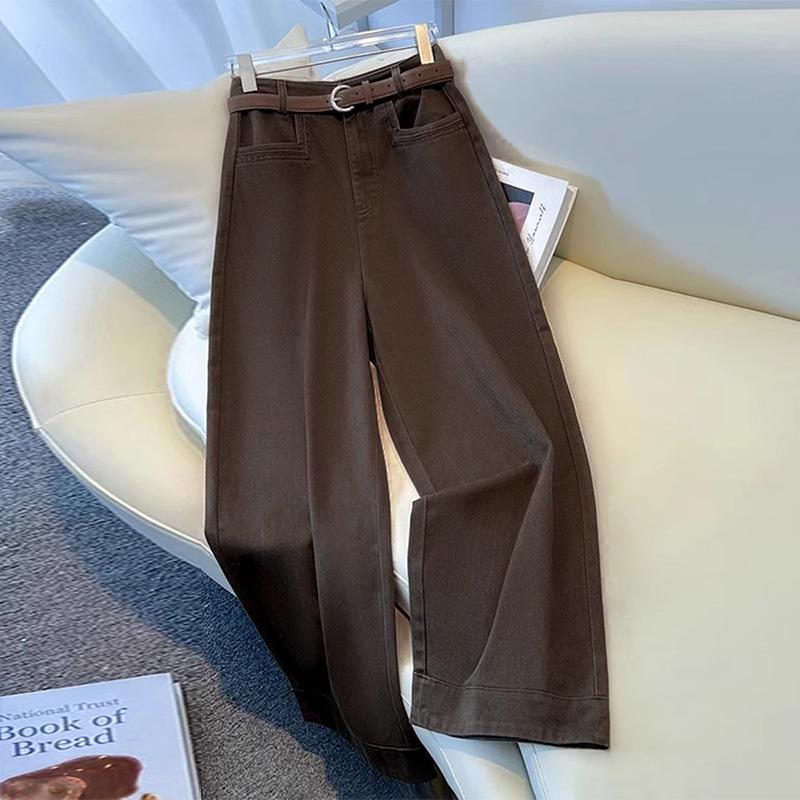 Women's High-Waisted White Wide-Leg Jeans - Spring/Autumn 2024 Slimming Casual Pants