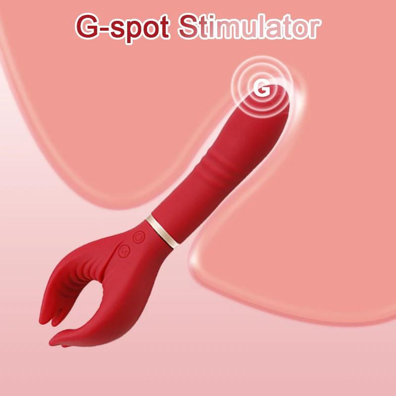 3 In 1 Triple Dildo Vibrator Y-shaped Clitoral Clamp Nipple Clip Stimulator G-spot Rose Vibrator Adult Product Sex Toy for Women