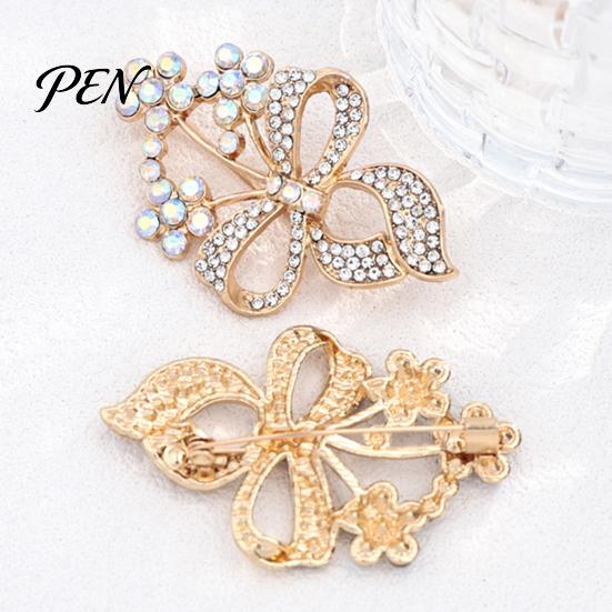 Women Dainty Jewelry Rhinstone Flower Bow Brooch Pin, Hollow Floral Bowknot Retro Alloy for Girls, Decorative Accessory Clothing Bags Scarves Pin