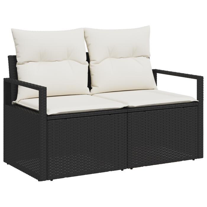 Ensemble de Canapés de Jardin de 8 Pièces avec Oreillers Noir Poly Rattan Acacia, Canapé de Jardin 2 Places avec Rangement &amp; 3356339