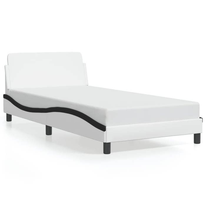 VidaXL Bed Frames and Headboards, Upholstered Bed with Slat Base, Single Bed with Bedroom Feet, White and Black 100x200 373144