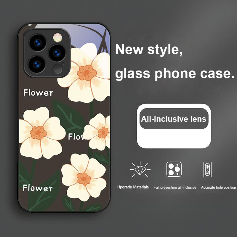 Spring Broken Flowers For IPhone 16 Pro Max 15 P Lus 14 Pro 13 12 Mini 11 P Ro Max X XS 7 8 Plus 2022 Tempered Glass Phone Case