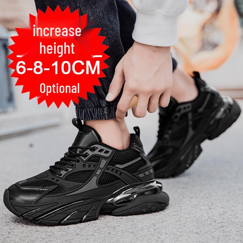 Men's Breathable Mesh Sneakers - 8cm Height Boost, Thick Sole, Running Casual Dad Shoes for Autumn & Winter