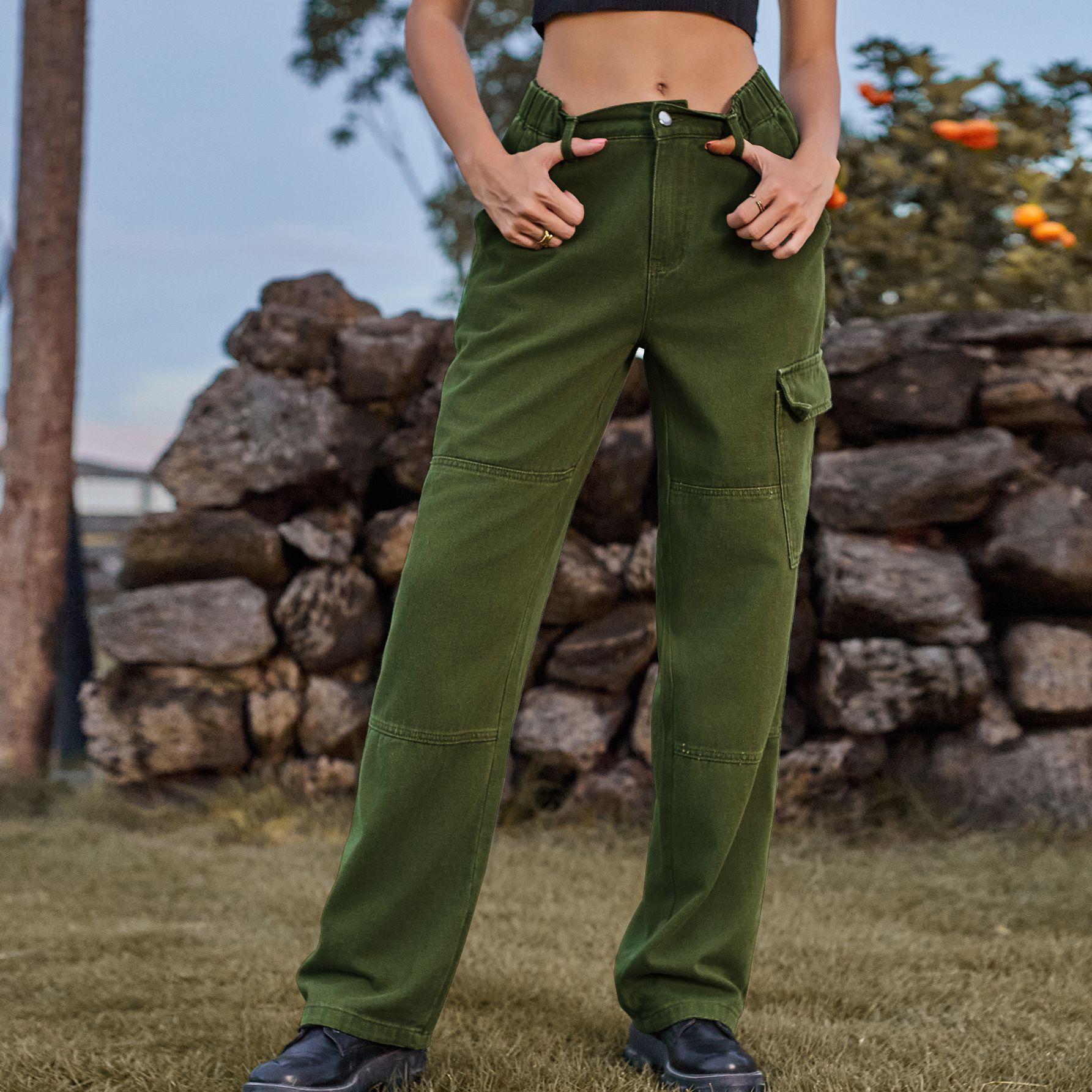 

Trendy Women s Elastic Waist Denim Workwear Pants - European and American Style Large