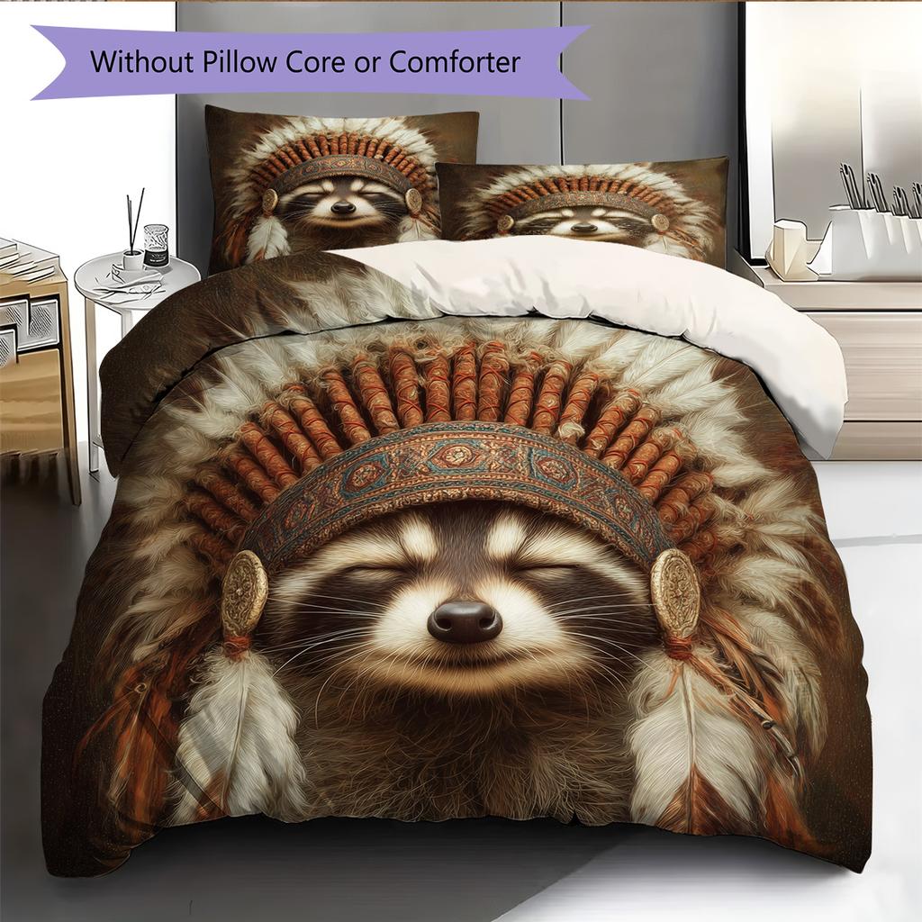 Animal In Indian Attire Pattern Bedding Quilt Set Home Decoration Gift (1 * Duvet Cover + 2 * Pillowcase, Without Core)
