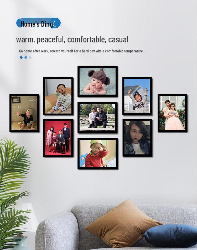 7-Zoll Minimalistisches Modernes Neun-Gitter Wand-Fotorahmen-Set – Stanzfreie Wohnzimmerdekoration