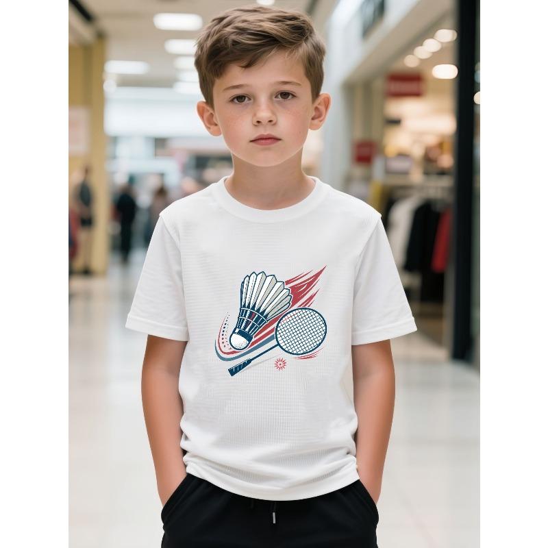 

European sizes Vintage Badminton Boys Tee | Retro Sports Graphic | Active & Athletic Style | Breathable Summer Fit for Sports & Casual 98cm белый