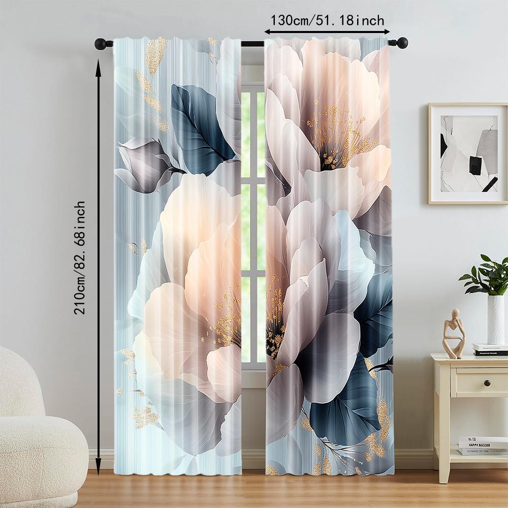 2 Stück Blumenvorhänge Digitaldruck Pflanzen und Blumen Polyester Klassischer Stil Stangentasche Künstlerische Heimdekoration für Wohnzimmer