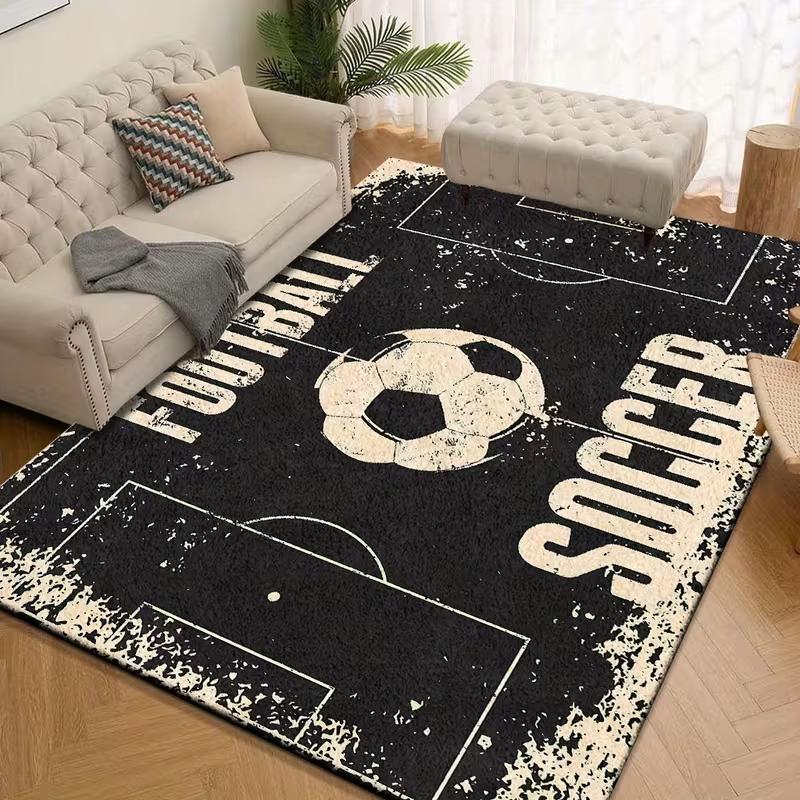 

Black White Vintage Football Rug Washable Living Room Carpet Bedroom Floor Mat Sports Theme Home Decor Teen Room Decor Rug 40x60CM