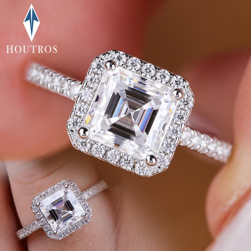 7x7mm Asscher Cut Full Moissanite Ring for Women CopperSquare Halo Diamond Engagement Ring Wedding Bands Jewelry
