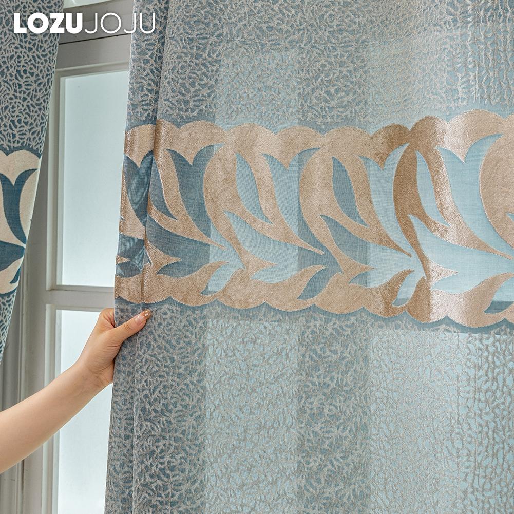 1PC LOZUJOJU Advanced European 40-70% Blackout Blue and Gray Jacquard Curtains for Living Room Bedroom Home Decor