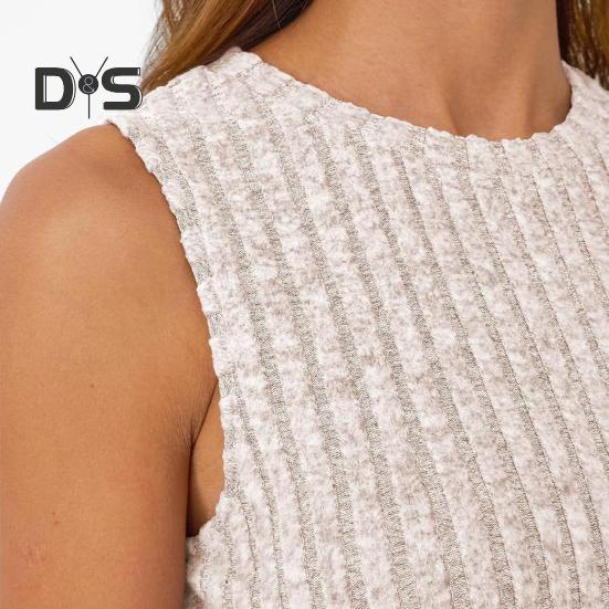 Women Tops Round Neck Sleeveless Slim Fit Knitted Tops Solid Color Elastic Ribbed Tank Tops Daily Wear